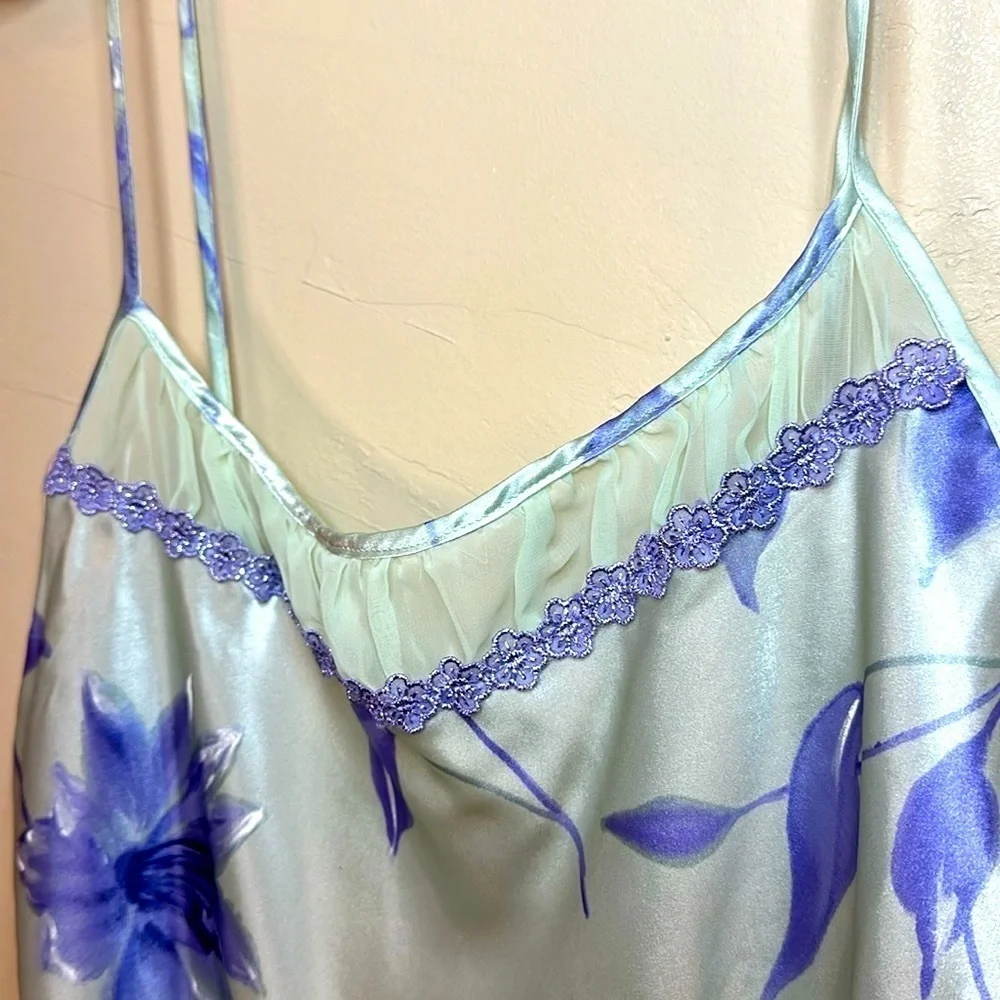 NEW VTG 90s California Dynasty sleep chemise slip dress Mint Purple Sz M - Picture 8 of 13